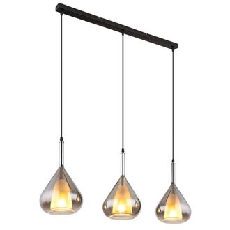 Netlighting Geeky Bar Pendant Ceiling Light Matt Black Smoke Glass Shade 3x E27