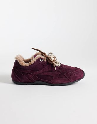 Bronx Myr-aa - Sneakers stringate bordeaux scuro con pelliccia sintetica-Rosso