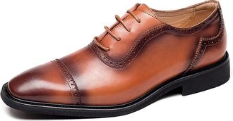 Generic Shoes Dress Oxford for Men Lace Up Square Toe Cap Toe Genuine Leather Rubber Sole Anti-Slip Block Heel Low Top Slip Resistant Classic(Brown,6.5 UK)