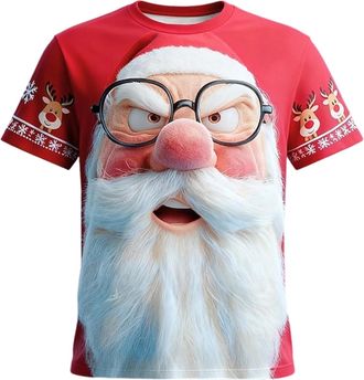 Generic Men Christmas T-Shirts Winter Xmas Tunic Tops Classic Santa Claus Meme Expression Pullover Tshirt Breathable Cartoon Printed Round Neck Streetwear(X01