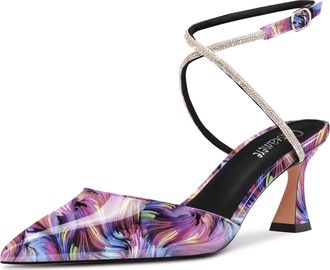 Castamere Women Mid Stiletto Heel Pointed Toe Cross-Strap Diamond Crystal 6.5 CM Heels Purple Multicolor 6.5 UK