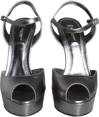 Dolce & Gabbana Metallic Silver Leather Keira Platform Sandals Womens Shoes (Pre-Owned)