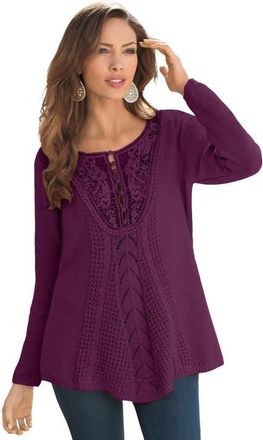 Roaman's Plus Size Lace Yoke Pullover Sweater in Dark Berry at Nordstrom, Size Small