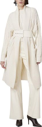 Toccin Olivia Cable Knit Shawl Collar Wool-Blend Wrap Cardigan