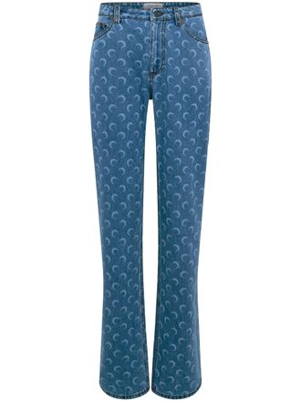 Marine Serre Straight-Leg Denim Jeans with Crescent Moon Pattern