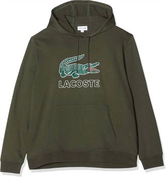 Lacoste Mens Graphic Logo Fleece Hoodie In Green