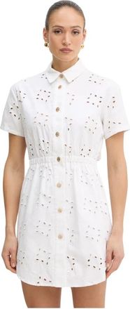 Fracomina Broderie Anglaise Mini Jurk - Dames - Shirt Kleedjes - Wit - XS - Katoen - Kleedjes