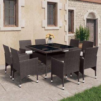vidaXL Vidaxl - Muebles De Jard&iacute;n 9 Piezas Rat&aacute;n Sint&eacute;tico Y Vidrio Marr&oacute;n