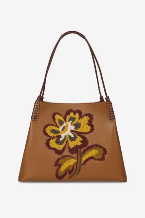 Etro Shopper aus Glattleder mit Bl&uuml;tenstickerei Libra Medium