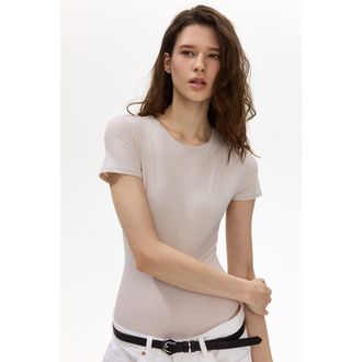 H&M Short-sleeved microfiber bodysuit in Light Taupe at Nordstrom, Size X-Large