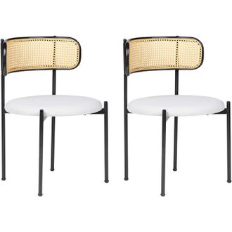 Beliani Beliani - Conjunto De 2 Sillas Retro Asiento De Tela Beige Estructura Met&aacute;lica Negra Respaldo De Trenza Vienesa Andover