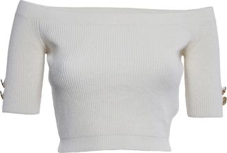 Elisabetta Franchi Pre-owned off-shoulder geribbelde top - Wit