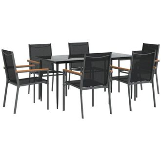 vidaXL Juego De Comedor Para Jard&iacute;n 7 Piezas Acero Y Textilene Negro Vidaxl
