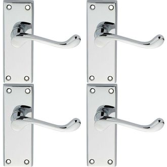 Loops 4x PAIR Victorian Scroll Lever on Short Latch Backplate 118 x 43mm Chrome