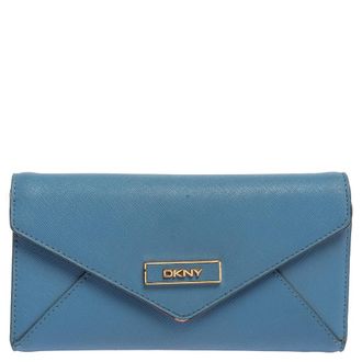 DKNY Dkny Blue/pink Leather Long Trifold Wallet