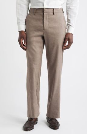 Nordstrom Linen Blend Flat Front Pants in Brown Desert - Grey Fungi at Nordstrom, Size 31