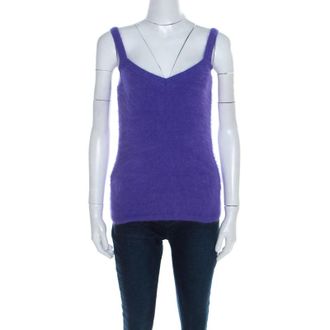 Escada Purple Angora Rib Knit Silk Lined Fuzzy Tank Top