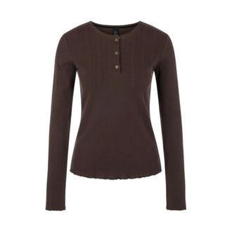 Marc Cain Ajour Ronde Hals Gebreide Shirt - Dames - Truien - Bruin - Maat: XS Katoen