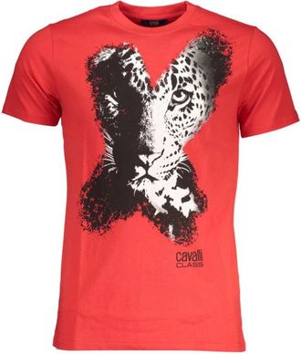 Cavalli Rode Katoenen Logo Print T-Shirt - Heren - T-shirts - Rood - L - Katoen - Tops