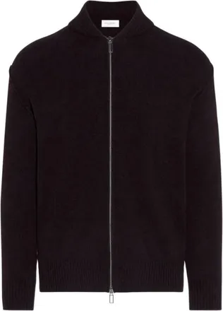 Paolo Pecora Truien & Vesten, Heren, Zwart, XL, Wol, Cardigan met hoge hals en rits
