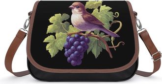 Generic Bird And Grapes Crossbody Bag Womens Handbag PU Message Bags Shoulder Purse with Adjustable Strap