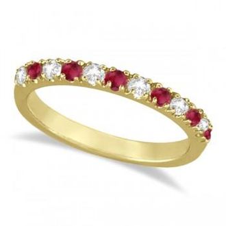 Allurez Lab Grown Diamond and Lab Ruby Ring Guard Stackable Band 14K Yellow Gold (0.37ct)