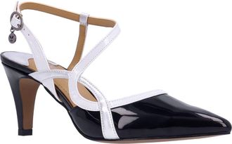 J. Rene&eacute; Aldonsa Ankle Strap Pointed Toe Pump in Black/White/Silver at Nordstrom, Size 6.5