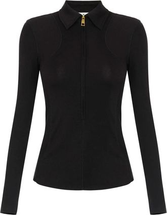 Elisabetta Franchi Lichtgewicht Jersey Top Met Rits - Dames - Longsleeves - Zwart - XL - Wol - Tops