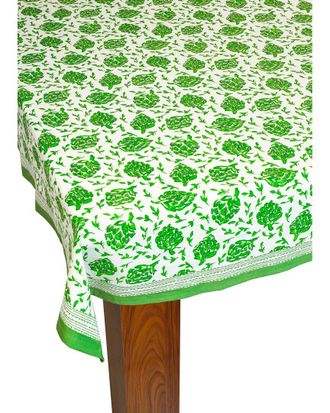 Tiramisu Green Artichoke Bliss Block Print Tablecloth