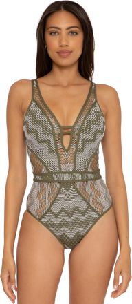 BECCA by Rebecca Virtue Becca Womens Color Play One Piece Swimsuit, Plunge Neck, Crochet, Bathing Suits, Seaweed, Medium