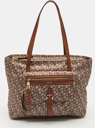 DKNY Dkny Cora Brown Monogram Fabric And Leather Tote