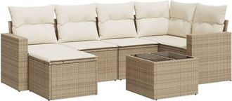 vidaXL Vidaxl - Set Sof&aacute;s De Jard&iacute;n 7 Piezas Y Cojines Rat&aacute;n Sint&eacute;tico Beige