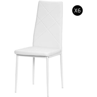 HOMCOM Set di 6 Sedie da Cucina con Schienale Alto Finta Pelle e Acciaio Bianco - Homcom