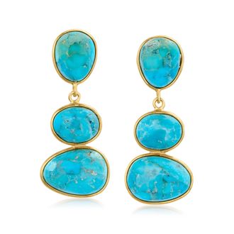 Ross-Simons Mohave Turquoise Drop Earrings in 18kt Gold Over Sterling