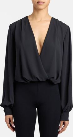 Santorelli Zarina Long Sleeve Bodysuit in Fluid Crepe in Black at Nordstrom, Size 4