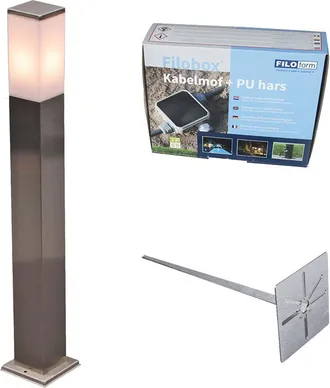 QAZQA Qazqa + Moderno L&aacute;mpara De Exterior De Acero 80cm Ip44 - Malios Con Pincho De Tierra Y Prensaestopas Pl&aacute;stico /acero Inoxidable Cuadrada Adecuado Para