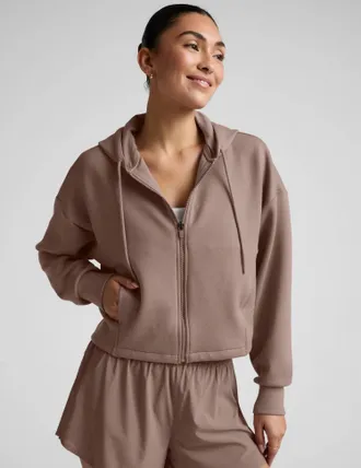 Beyond Yoga Softspring Full Zip Hooded Jacket In Rosey Taupe