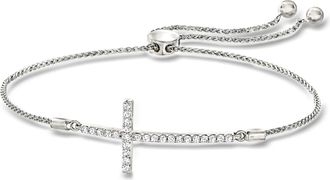 Ross-Simons Diamond Cross Bolo Bracelet in Sterling Silver