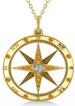 Allurez Compass Pendant For Men Citrine & Diamond Accented 14k Yellow Gold (0.45ct)