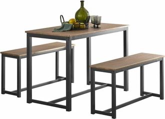 SoBuy SoBuy OGT25-N,Industrial Design Dining Set-Dining Table and 2 Benches with Dark Wooden Effect