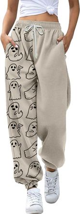 Generic Women Halloween Sweatpants High Waisted Bottom Sporty Active Joggers Pants Baggy Bottoms with Pockets Jogging Pants for Women with Pockets (Khaki, XXX