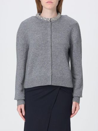 Pinko Crewneck Wool-Blend Cardigan with Crystal Applications