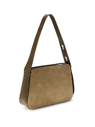 Tory Burch Womens Shoulder Bag Romy Suede Stone