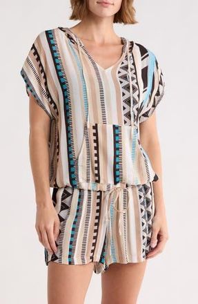 Elan Kanga Drawstring Hem Cover-Up Hoodie in Neutral Aztec at Nordstrom Rack, Size X-Large