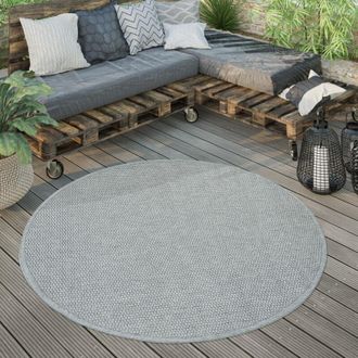 Paco Home Paco Home - Alfombra Exterior Redonda Intemperie Balc&oacute;n Terraza Cocina Moderna Monocolor Gris, &Oslash; 200 Cm Redon