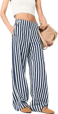 Maje Linen blend sailor trousers in White/blue at Nordstrom, Size 36