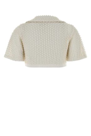 Giuseppe Di Morabito Womens White Crochet Polo Shirt Bianco Exterior: Cotton T-shirts And Polos
