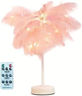 OEM L&aacute;mpara Rosa Con Plumas De Avestruz, L&aacute;mpara De Mesita De Noche, L&aacute;mpara De Mesa Led, Regalos De Navidad Para El Dormitorio, Sala De Estar, Centro De 