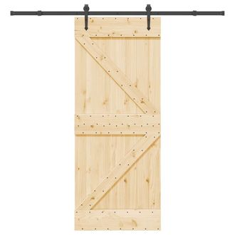 Berkfield Home Sliding Door with Hardware Set 85x210 cm Solid Wood Pine in Brown