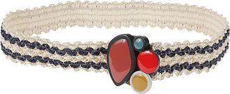 Exquisite J Gestreepte Raffia Riem - Beige - Dames - Riemen - Beige - L - Accessoires